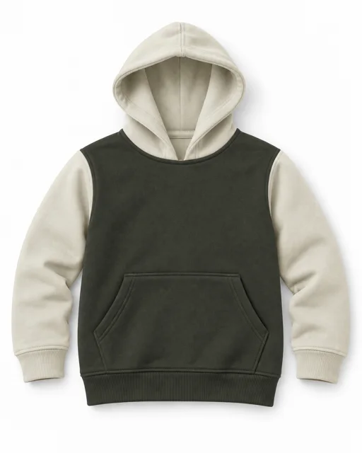 Military Green / Cream Kids two-colour pullover hoodie