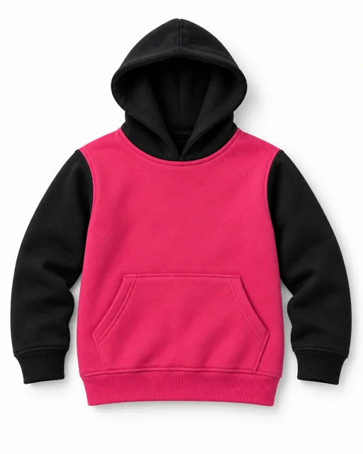 Fuchsia / Black Kids two-colour pullover hoodie