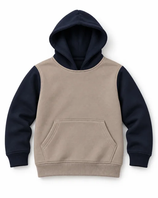 Stone / Navy Kids two-colour pullover hoodie