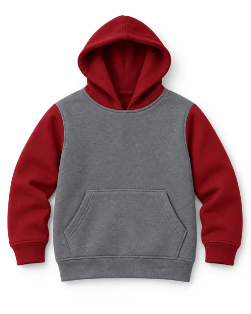 Dark Heather Grey / Red Kids two-colour pullover hoodie
