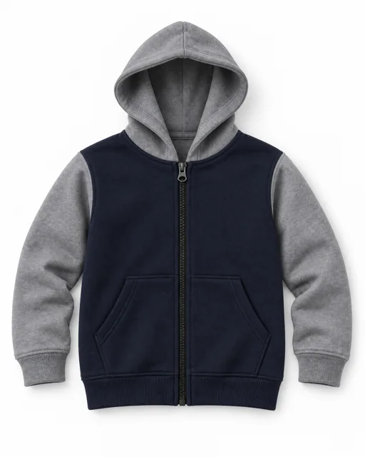 Navy / Sport Grey Kids two-colour full-zip hoodie