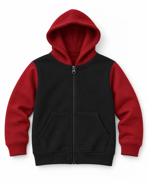 Black / Red Kids two-colour full-zip hoodie
