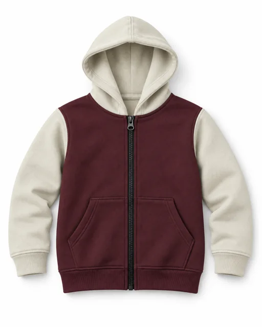 Burgundy / Cream Kids two-colour full-zip hoodie