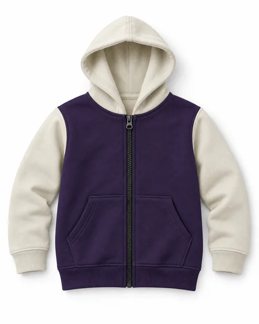 Purple / Cream Kids two-colour full-zip hoodie