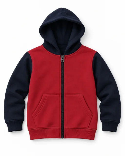 Red / Navy Kids two-colour full-zip hoodie
