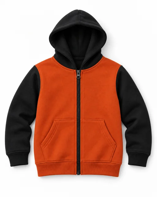 Orange / Black Kids two-colour full-zip hoodie
