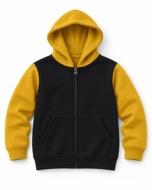 Black / Golden Yellow Kids two-colour full-zip hoodie