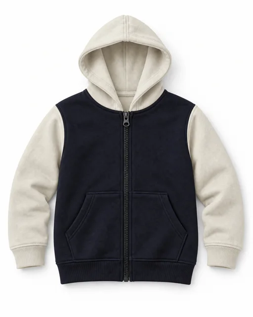 Navy / Cream Kids two-colour full-zip hoodie
