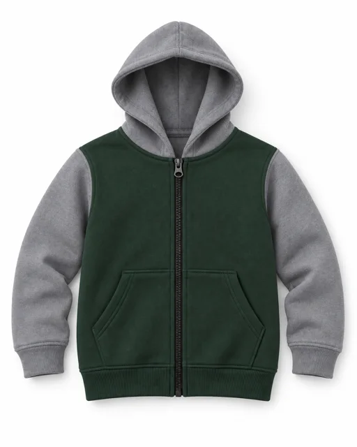 Dark Green / Sport Grey Kids two-colour full-zip hoodie