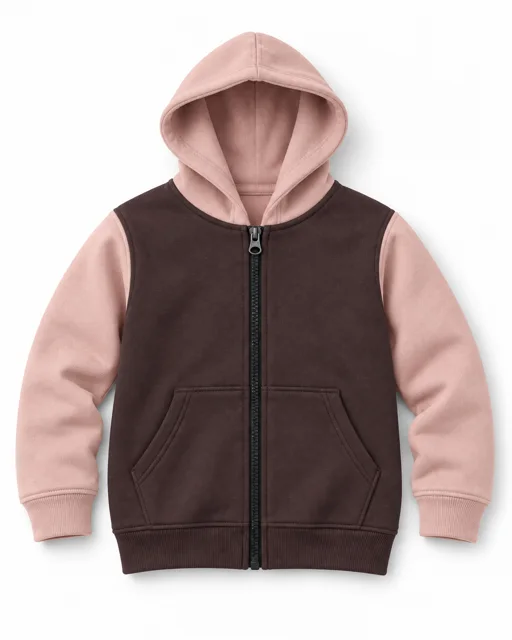 Chocolate / Blush Kids two-colour full-zip hoodie