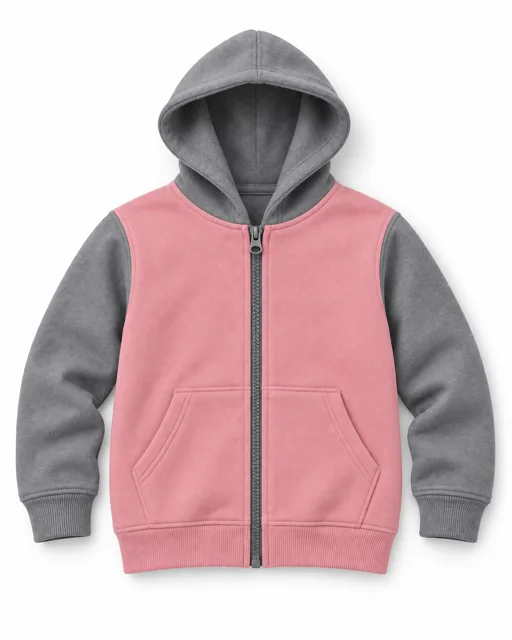Pink / Sport Grey Kids two-colour full-zip hoodie