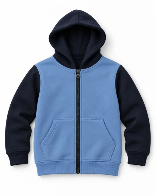Light Blue / Navy Kids two-colour full-zip hoodie