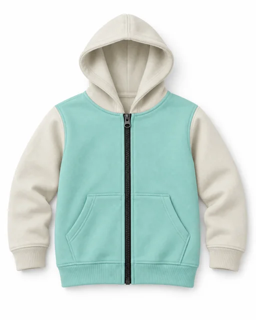 Mint / Cream Kids two-colour full-zip hoodie