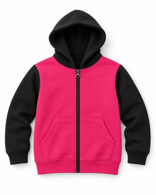 Fuchsia / Black Kids two-colour full-zip hoodie