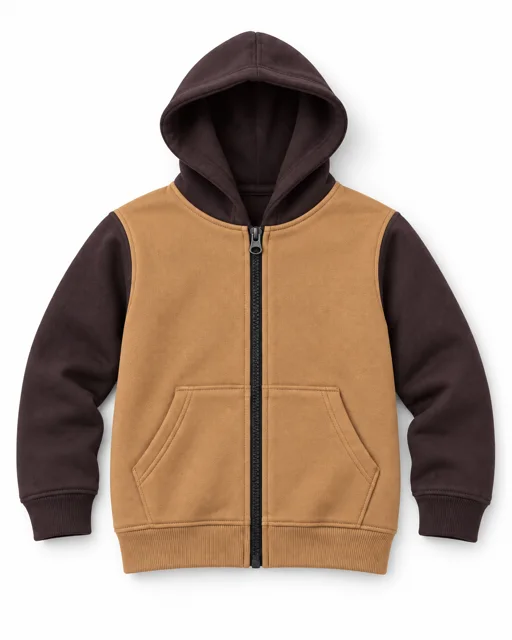 Camel / Chocolate Kids two-colour full-zip hoodie