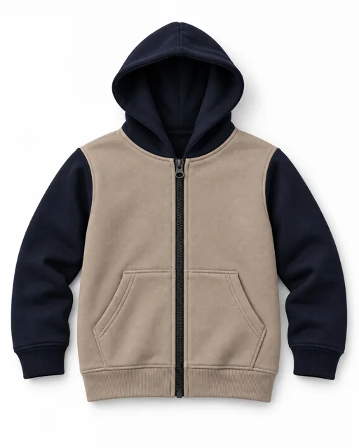 Stone / Navy Kids two-colour full-zip hoodie