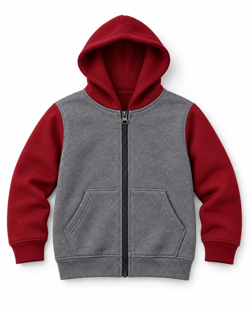Dark Heather Grey / Red Kids two-colour full-zip hoodie