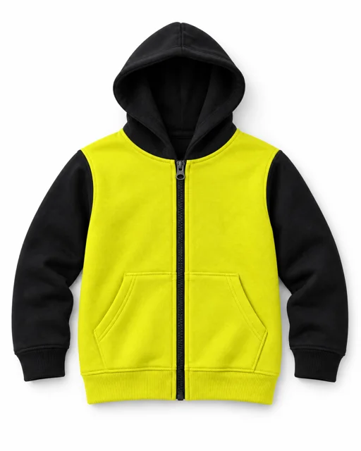 Fluorescent Yellow / Black Kids two-colour full-zip hoodie