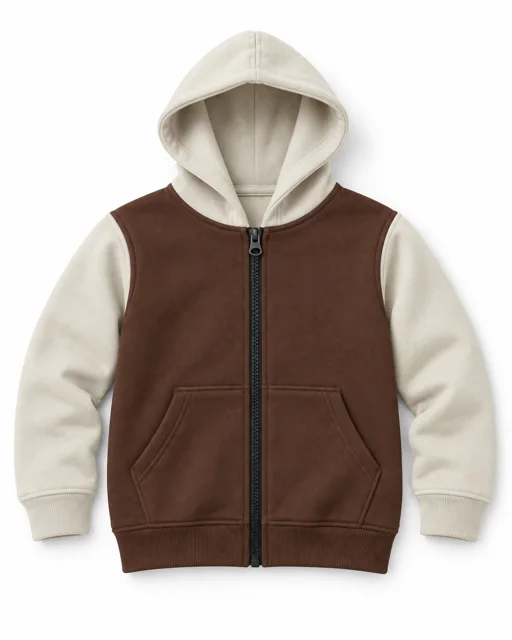 Brown / Cream Kids two-colour full-zip hoodie