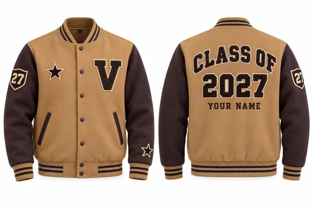 Camel / Chocolate Varsity jacket