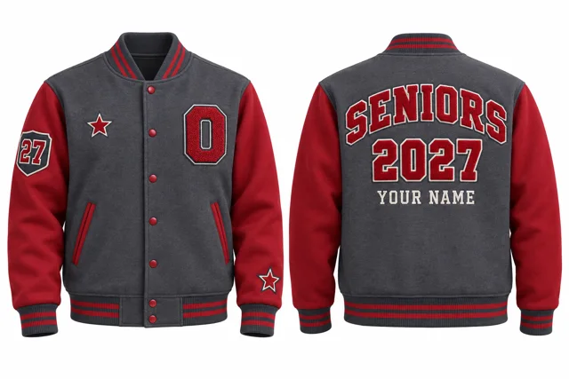 Dark Heather Grey / Red Varsity jacket