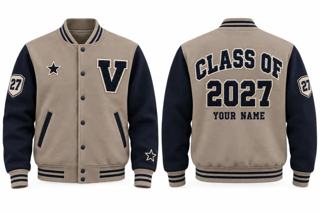 Stone / Navy Varsity jacket
