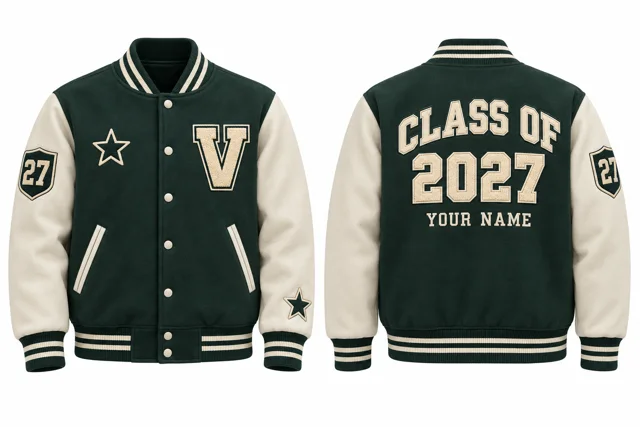 Dark Green / Cream Varsity jacket