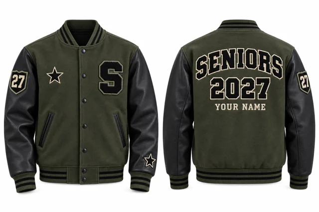 Military Green / Black Varsity jacket