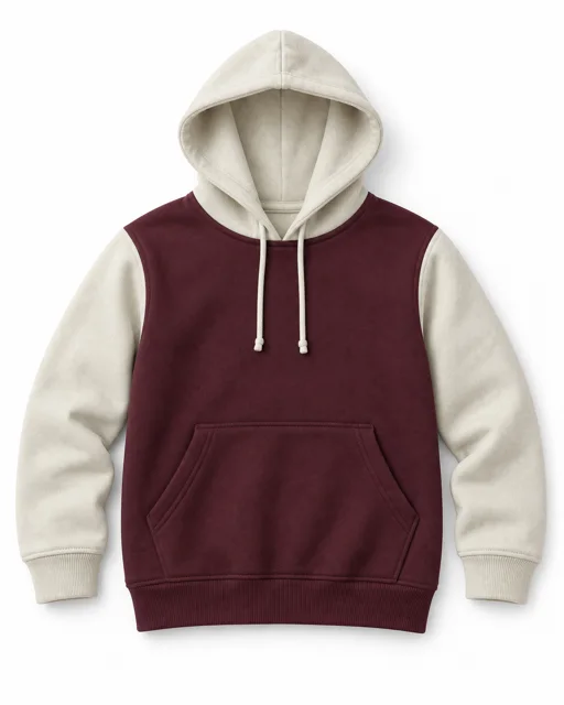 Burgundy / Cream Adult two-colour pullover hoodie