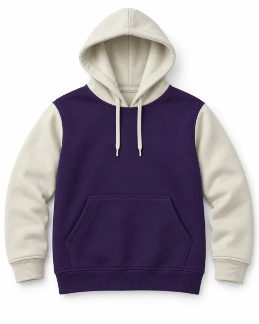 Purple / Cream Adult two-colour pullover hoodie