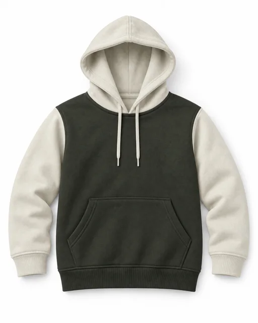 Military Green / Cream Adult two-colour pullover hoodie