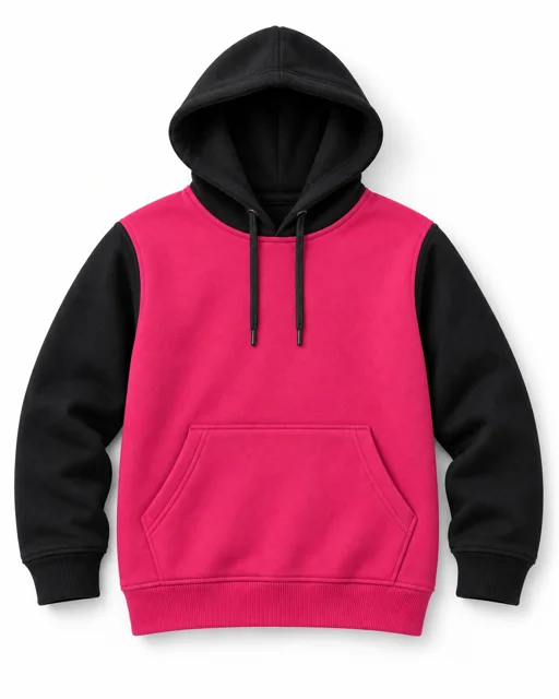 Fuchsia / Black Adult two-colour pullover hoodie