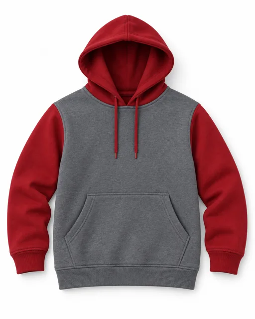 Dark Heather Grey / Red Adult two-colour pullover hoodie