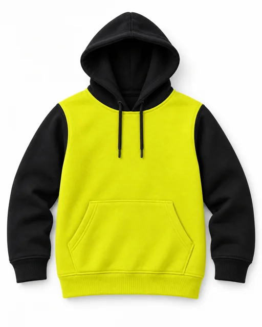 Fluorescent Yellow / Black Adult two-colour pullover hoodie