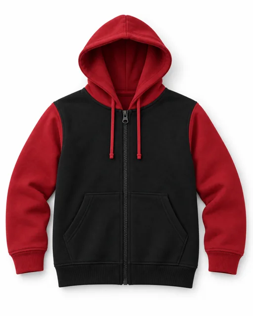 Black / Red Adult two-colour full-zip hoodie