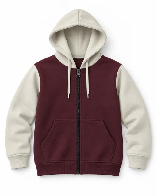 Burgundy / Cream Adult two-colour full-zip hoodie