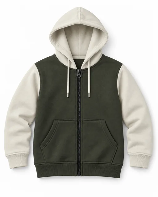Military Green / Cream Adult two-colour full-zip hoodie
