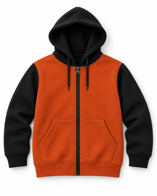 Orange / Black Adult two-colour full-zip hoodie