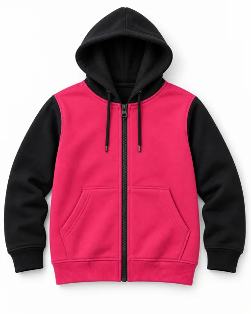 Fuchsia / Black Adult two-colour full-zip hoodie