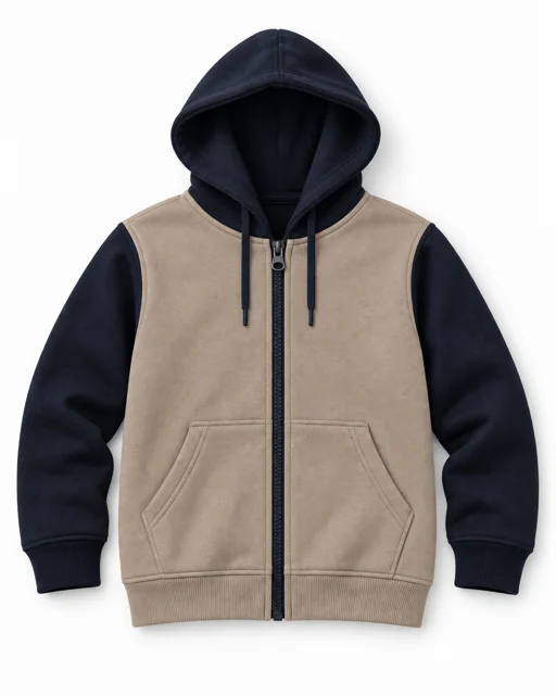 Stone / Navy Adult two-colour full-zip hoodie