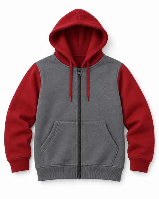 Dark Heather Grey / Red Adult two-colour full-zip hoodie