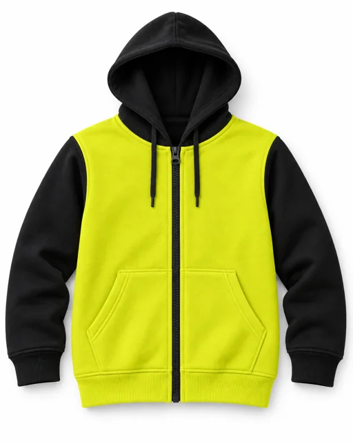 Fluorescent Yellow / Black Adult two-colour full-zip hoodie