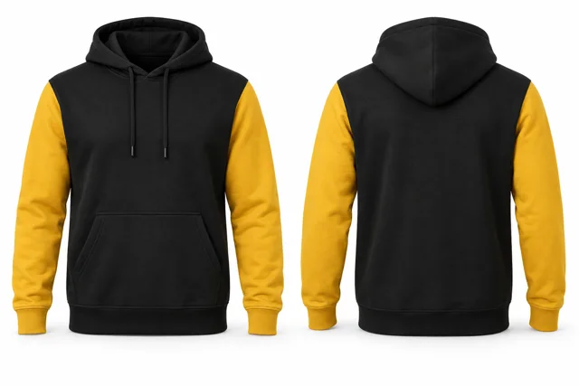 Men contrast sleeves pullover hoodie — Black / Golden Yellow