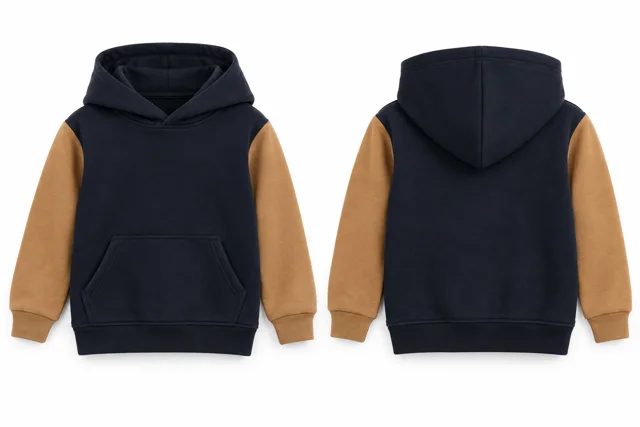 Kids contrast sleeves pullover hoodie — Navy / Camel