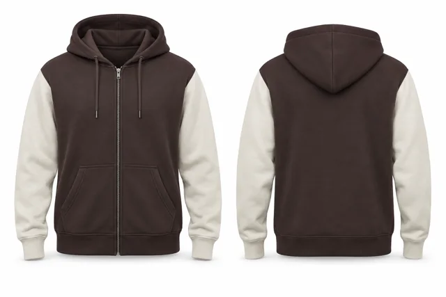 Men contrast sleeves full-zip hoodie — Chocolate / Cream