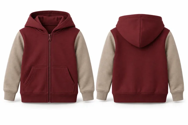 Kids contrast sleeves full-zip hoodie — Maroon / Stone