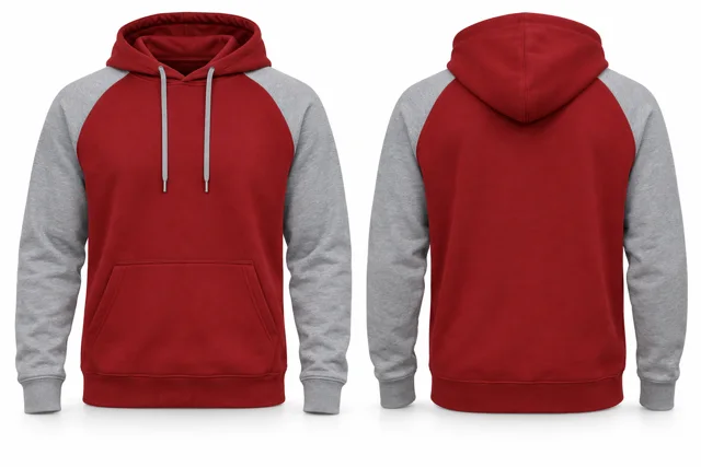 Men contrast sleeves pullover hoodie — Red / Sport Grey