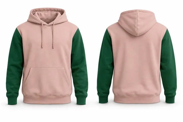 Men contrast sleeves pullover hoodie — Blush / Emirates Green