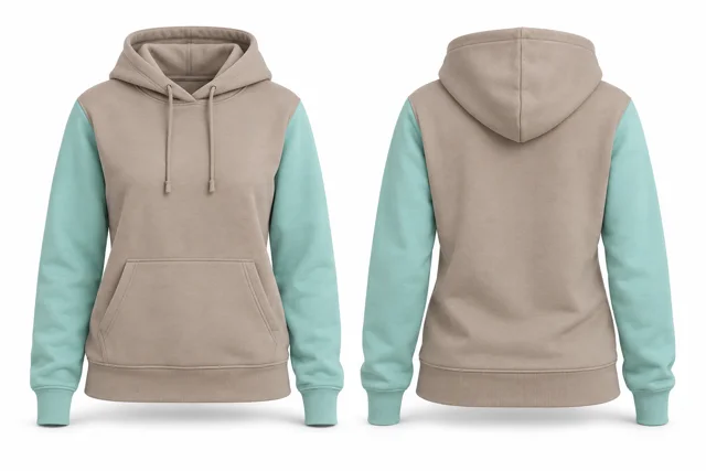 Women contrast sleeves pullover hoodie — Stone / Mint