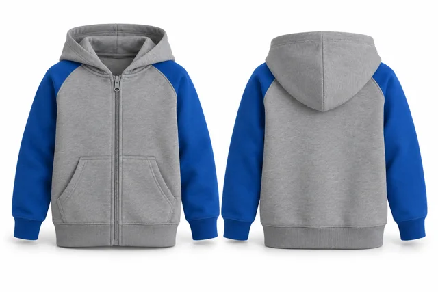Kids contrast sleeves full-zip hoodie — Sport Grey / Royal Blue